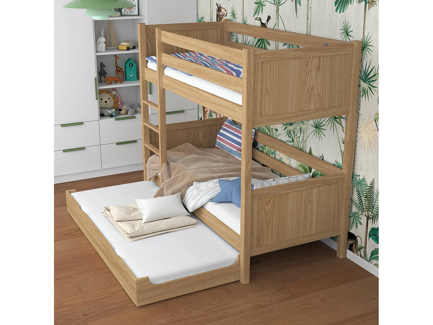 Lit superposé en chêne - avec tiroir pour matelas N02 Chêne Naturel 100x200