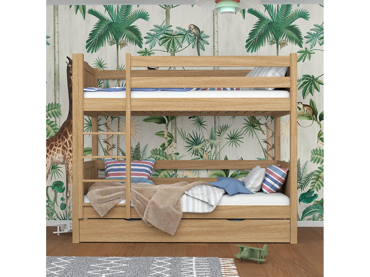 Lit superposé en chêne - avec tiroir pour matelas N02 Chêne Naturel 100x200