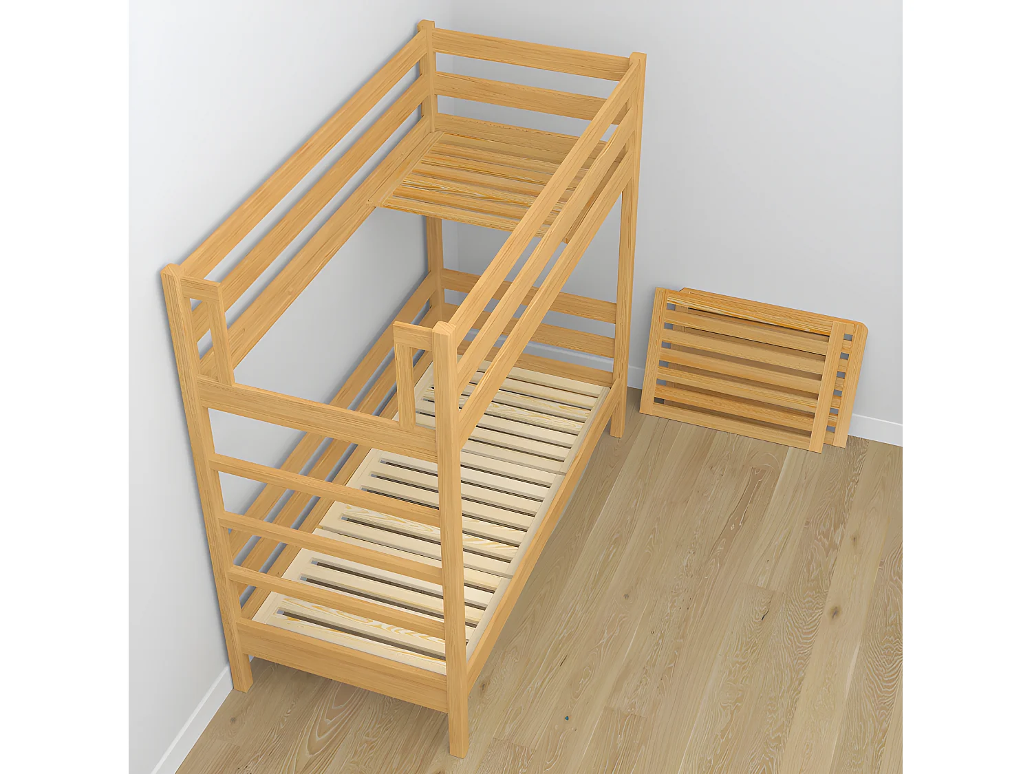 Lit superposé en bois - avec tiroir pour matelas N03 Pin Naturel 80x190