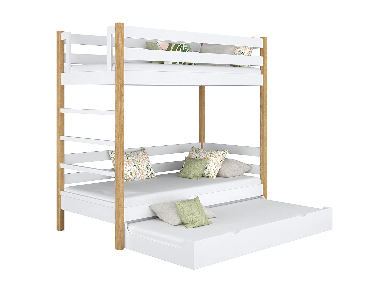 Lit superposé en bois - avec tiroir pour matelas N03 Blanc / Chêne Naturel 120x200