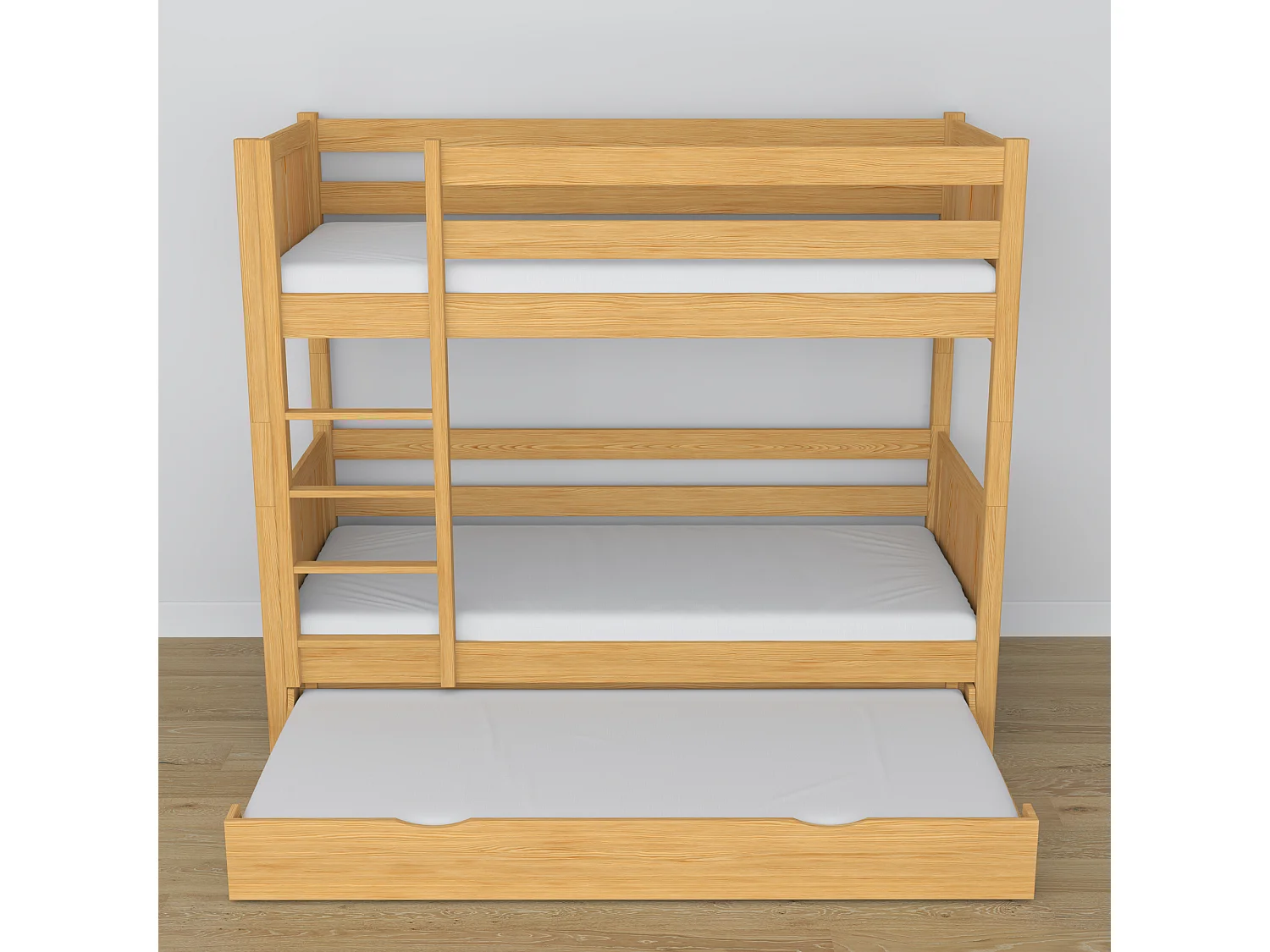 Lit superposé en bois - avec tiroir pour matelas N02 Pin Naturel 90x190