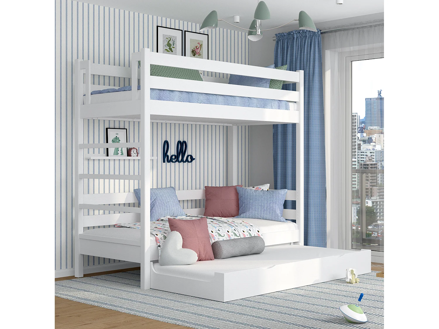 ETAGENBETT N03 mit Matratzenschublade Weiß 100x180