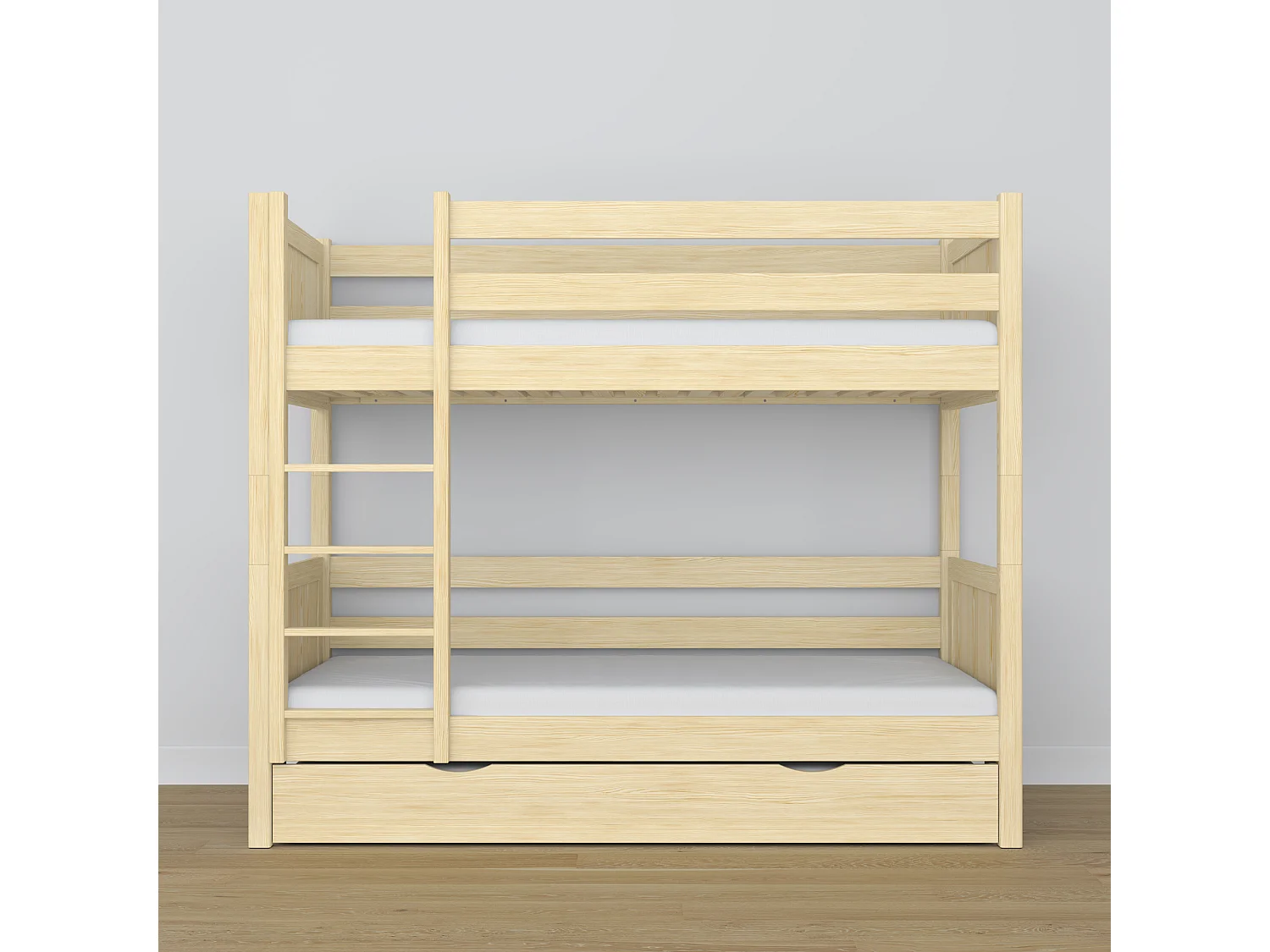 Lit superposé en bois - avec tiroir pour matelas N02 Pin Clair 90x200