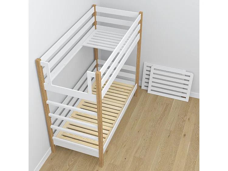 Lit superposé en bois - avec tiroir pour matelas N03 Blanc / Chêne Naturel 90x200