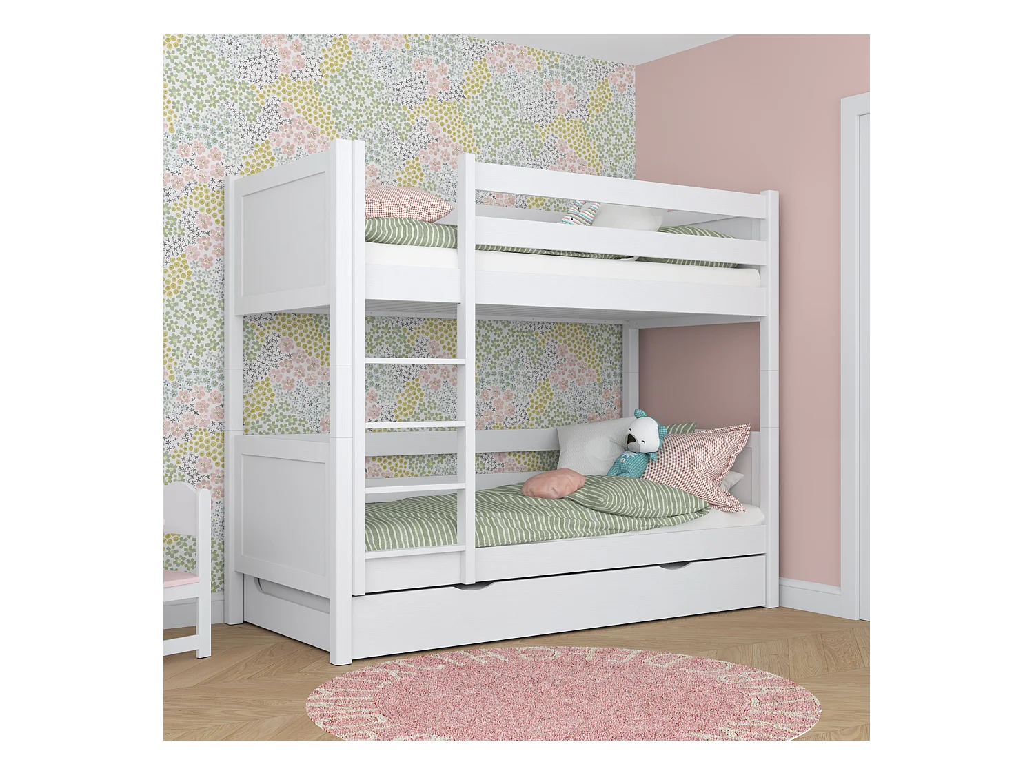 Lit superposé en bois - avec tiroir pour matelas N02 Blanc 120x200