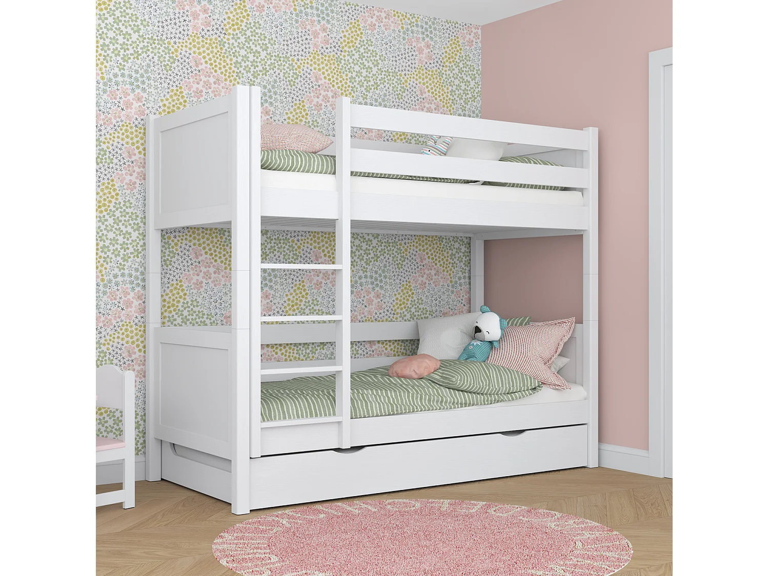 ETAGENBETT N02 mit Matratzenschublade Weiß 120x200