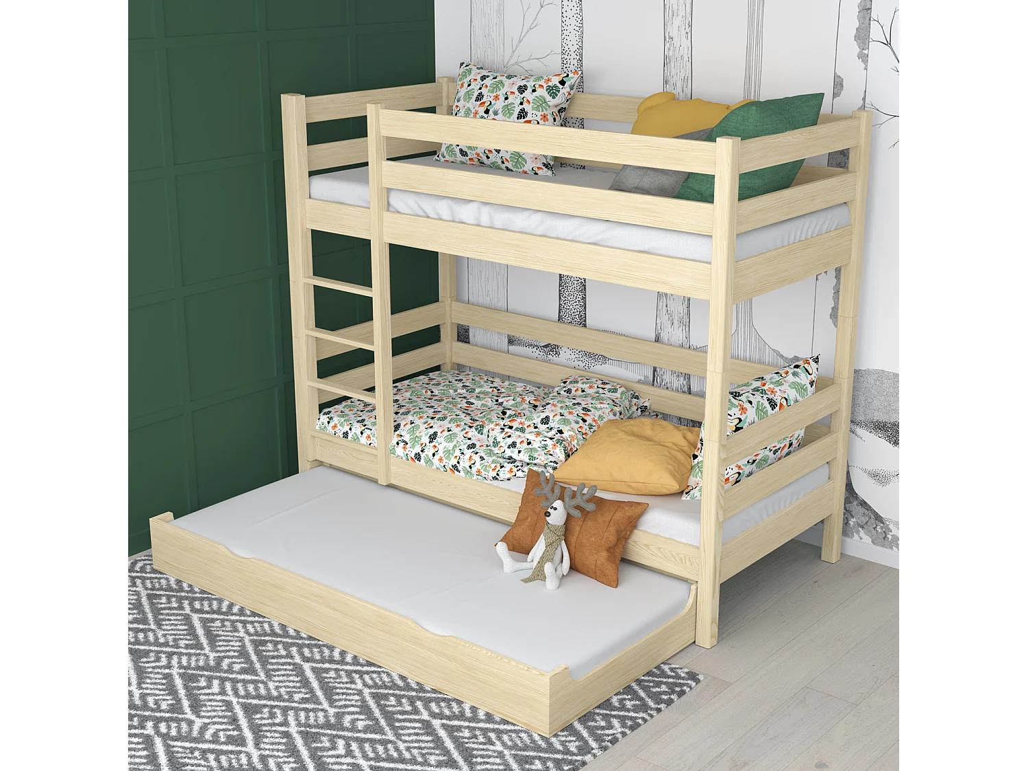 ETAGENBETT N01 mit Matratzenschublade Klare Kiefer 80x200