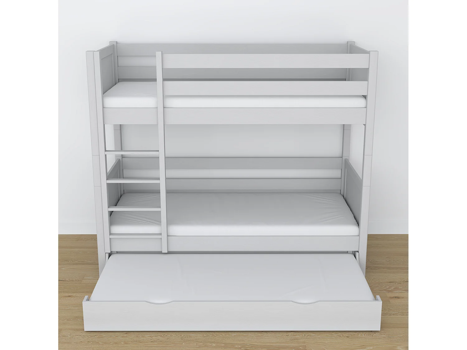 Lit superposé en bois - avec tiroir pour matelas N02 Gris 90x200