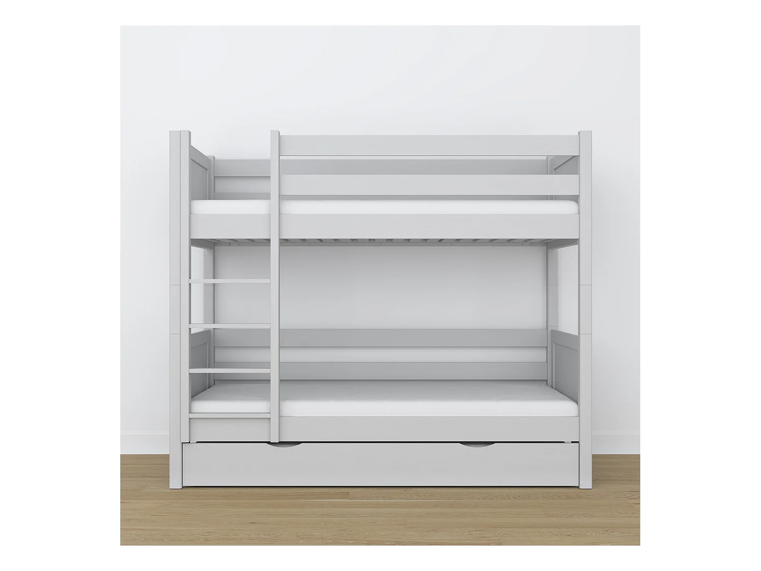 Lit superposé en bois - avec tiroir pour matelas N02 Gris 90x200