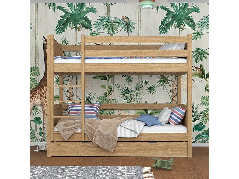 ETAGENBETT N02 mit Matratzenschublade Eiche Natur 100x180