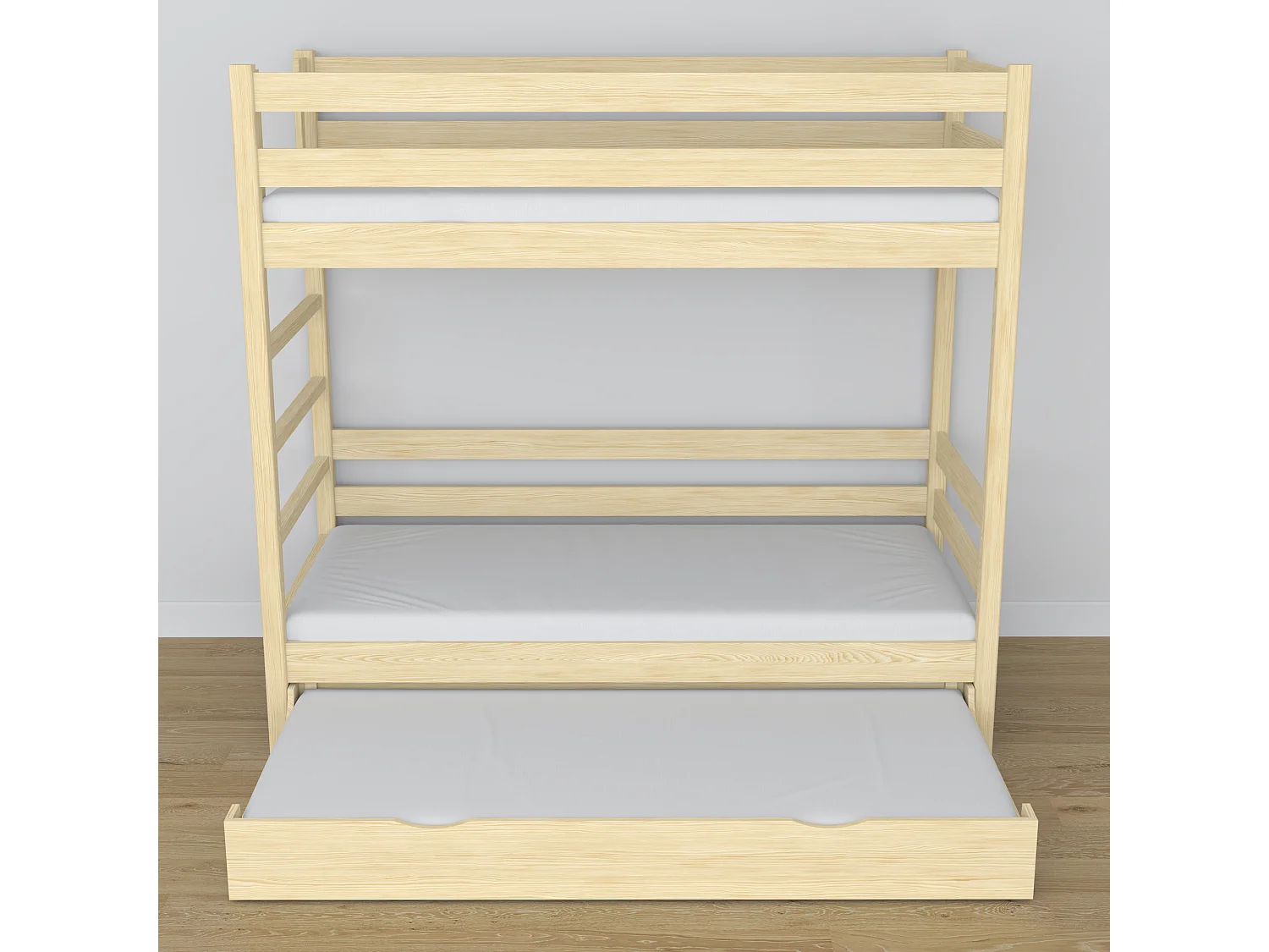 ETAGENBETT N03 mit Matratzenschublade Klare Kiefer 80x180