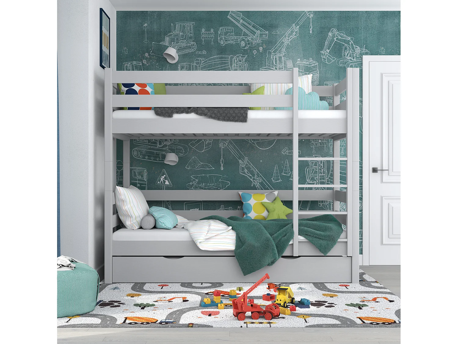 ETAGENBETT N01 mit Matratzenschublade Grau 80x180