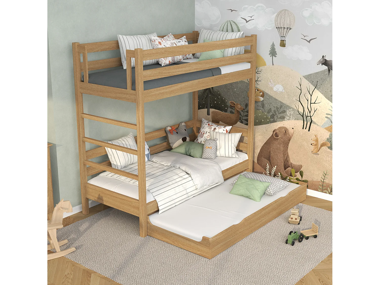 ETAGENBETT N03 mit Matratzenschublade Eiche Natur 120x200