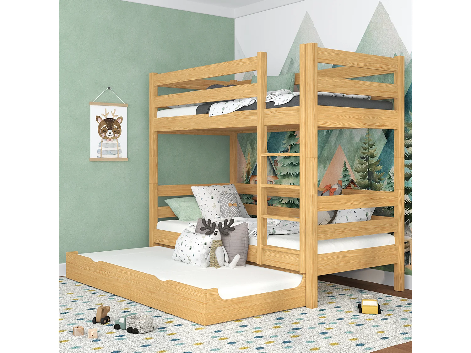 ETAGENBETT N01 mit Matratzenschublade Naturkiefer 100x190