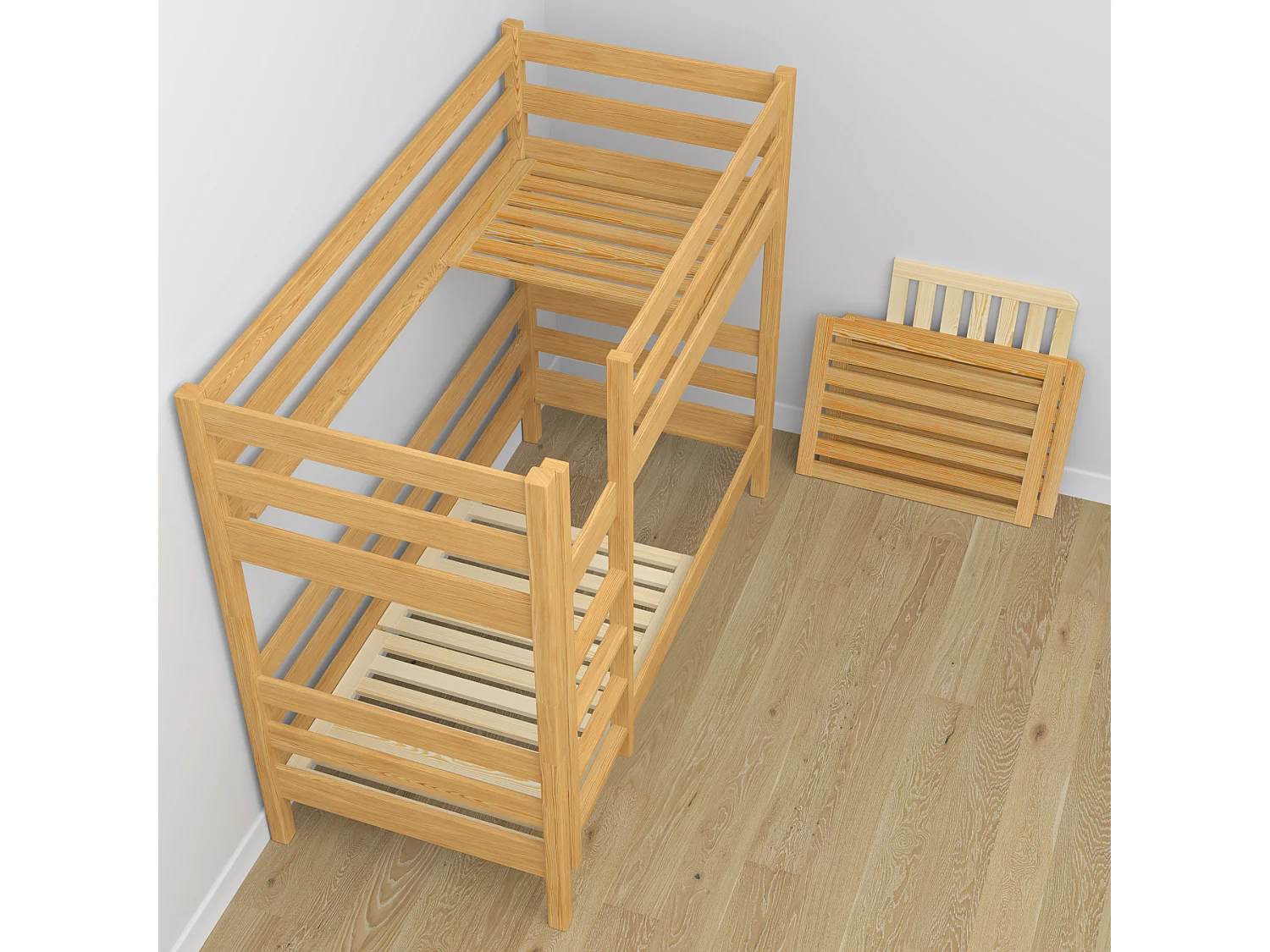 ETAGENBETT N01 mit Matratzenschublade Naturkiefer 100x190