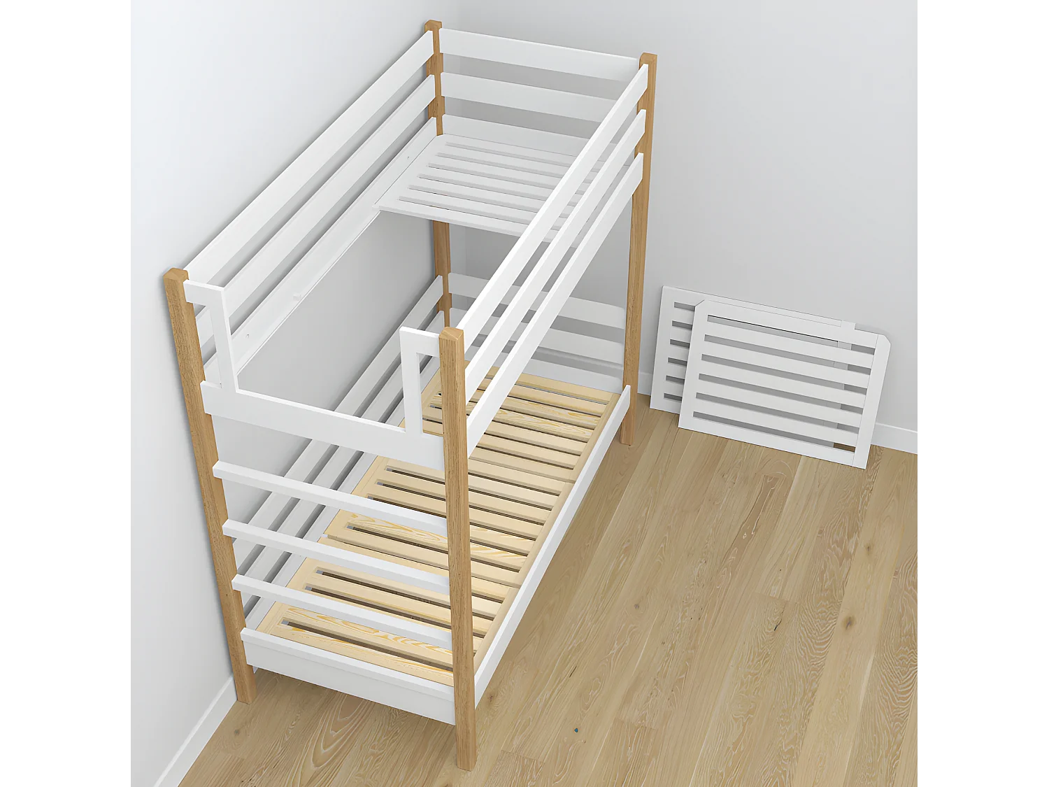 ETAGENBETT N03 mit Matratzenschublade Weiß / Eiche Natur 90x180