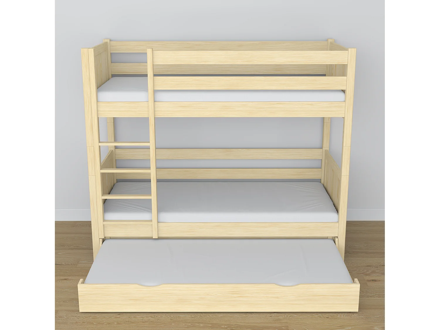 Lit superposé en bois - avec tiroir pour matelas N02 Pin Clair 100x190