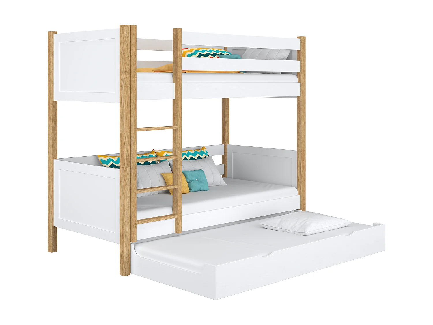 ETAGENBETT N02 mit Matratzenschublade Weiß / Eiche Natur 120x190