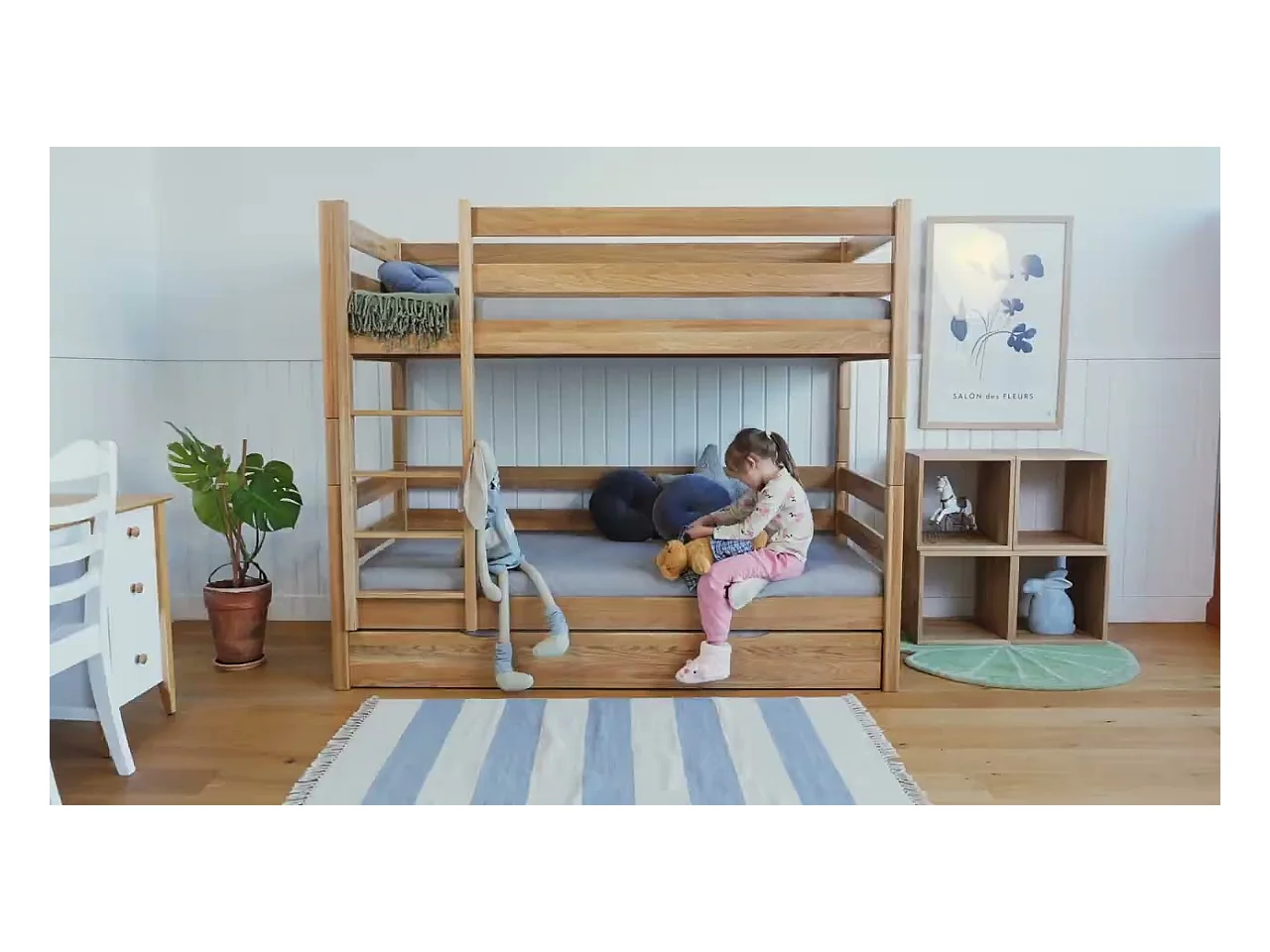 ETAGENBETT N01 mit Matratzenschublade Schwarz / Eiche Natur 90x200
