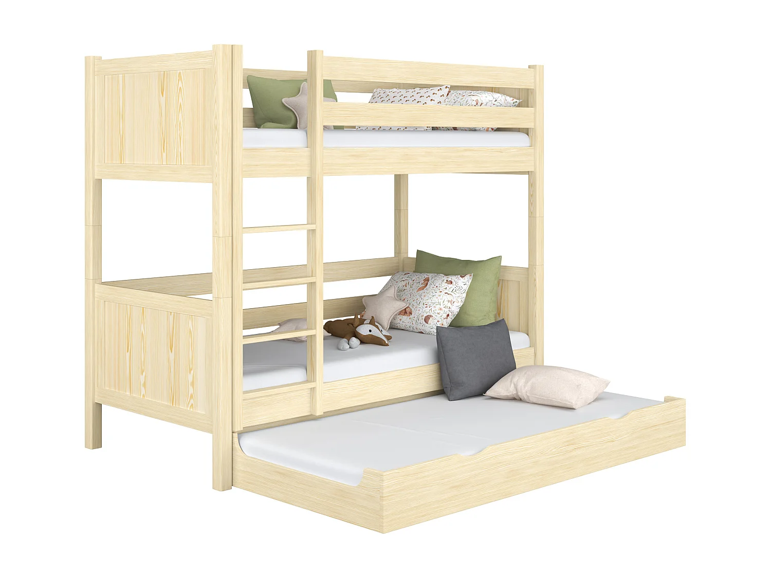 ETAGENBETT N02 mit Matratzenschublade Klare Kiefer 120x200