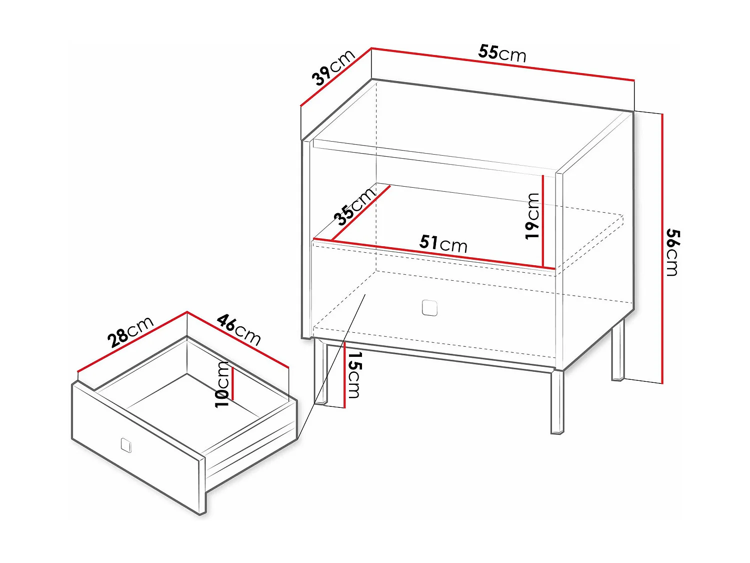 Mesilla de noche Comfivo Nunove 105, Blanco, 56x55x39cm, Aglomerado laminado