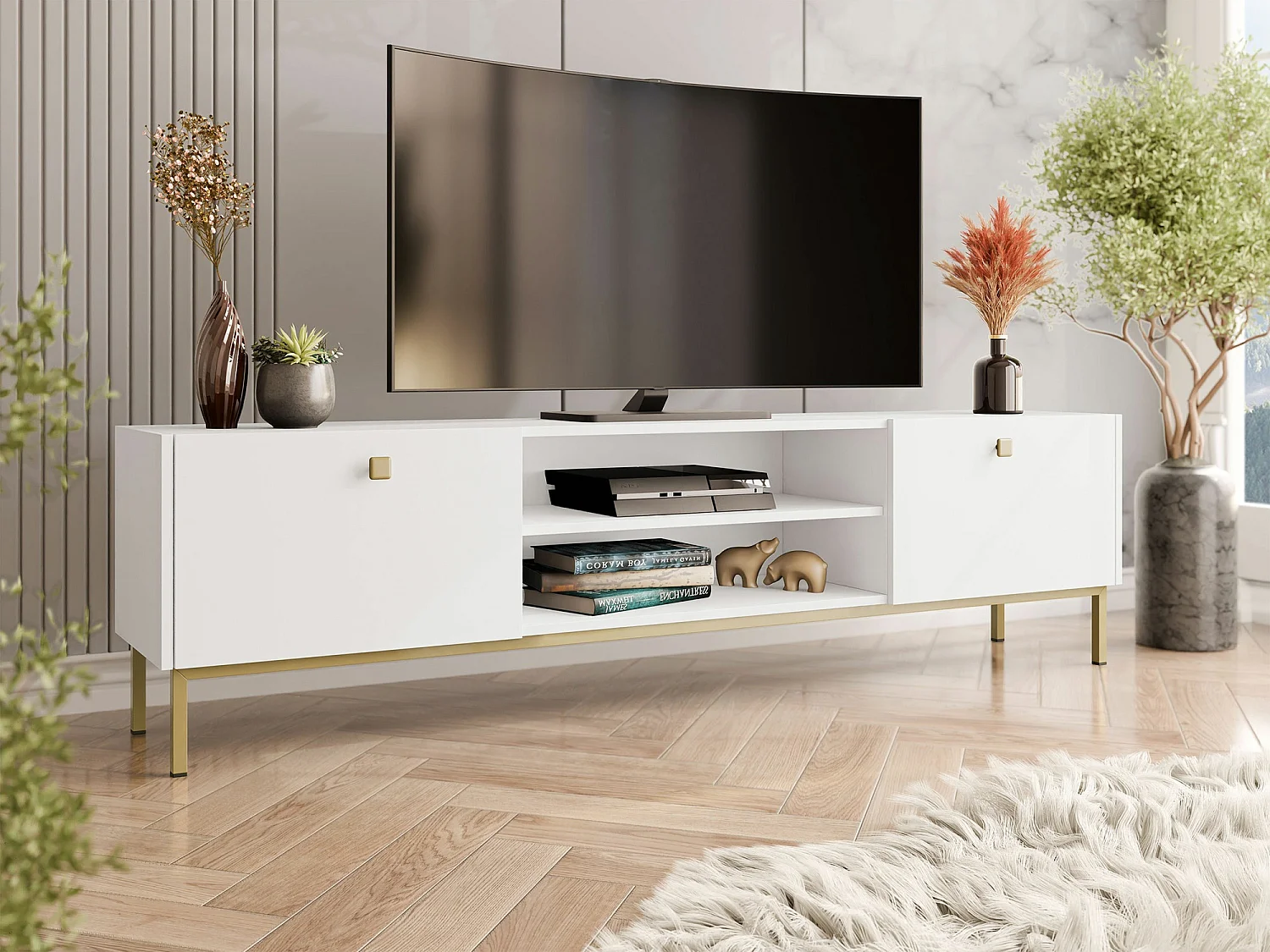 Meuble TV Comfivo Nunove 104, Blanc, 180x48x35cm