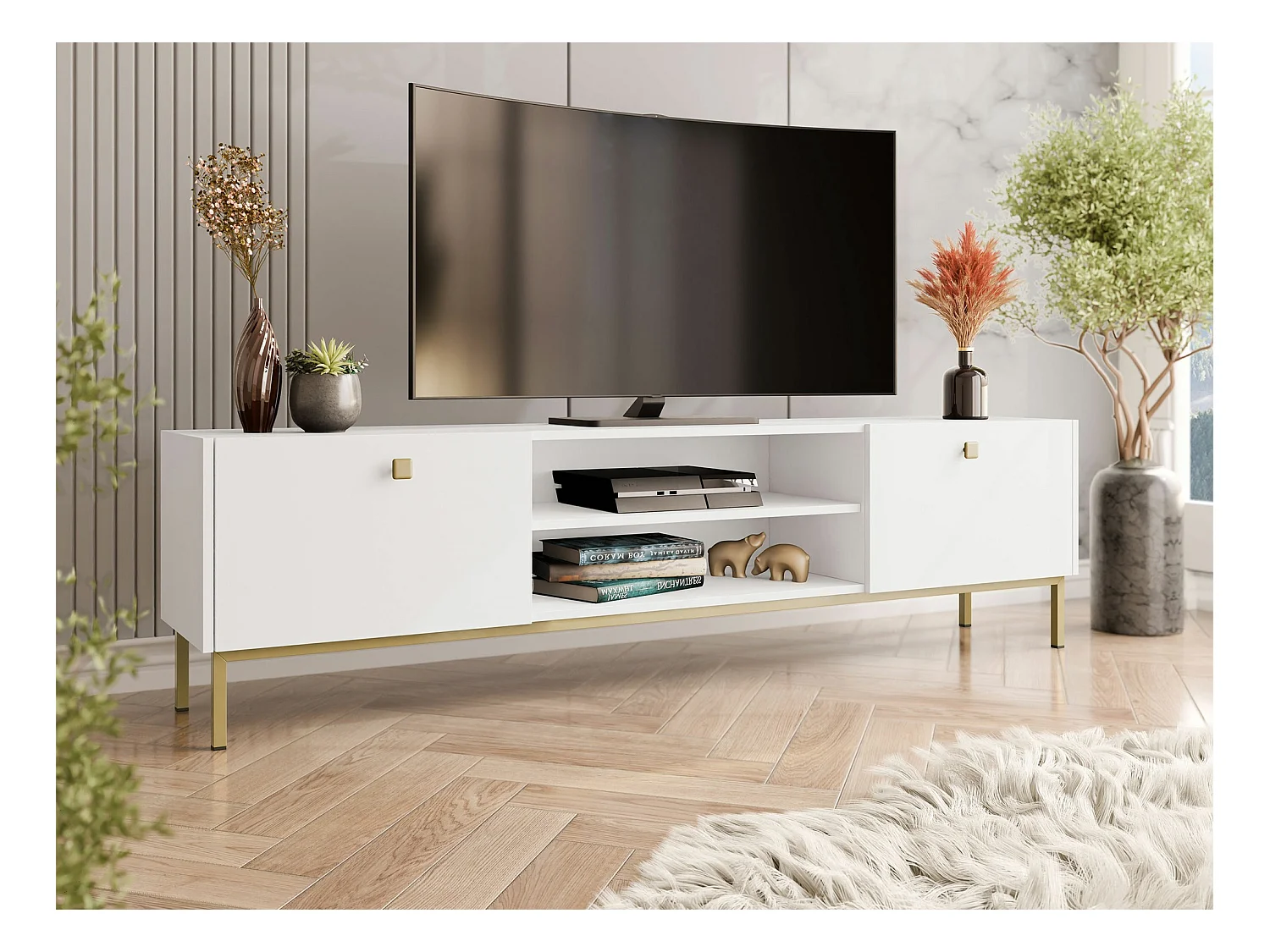 Meuble TV Comfivo Nunove 104, Blanc, 180x48x35cm
