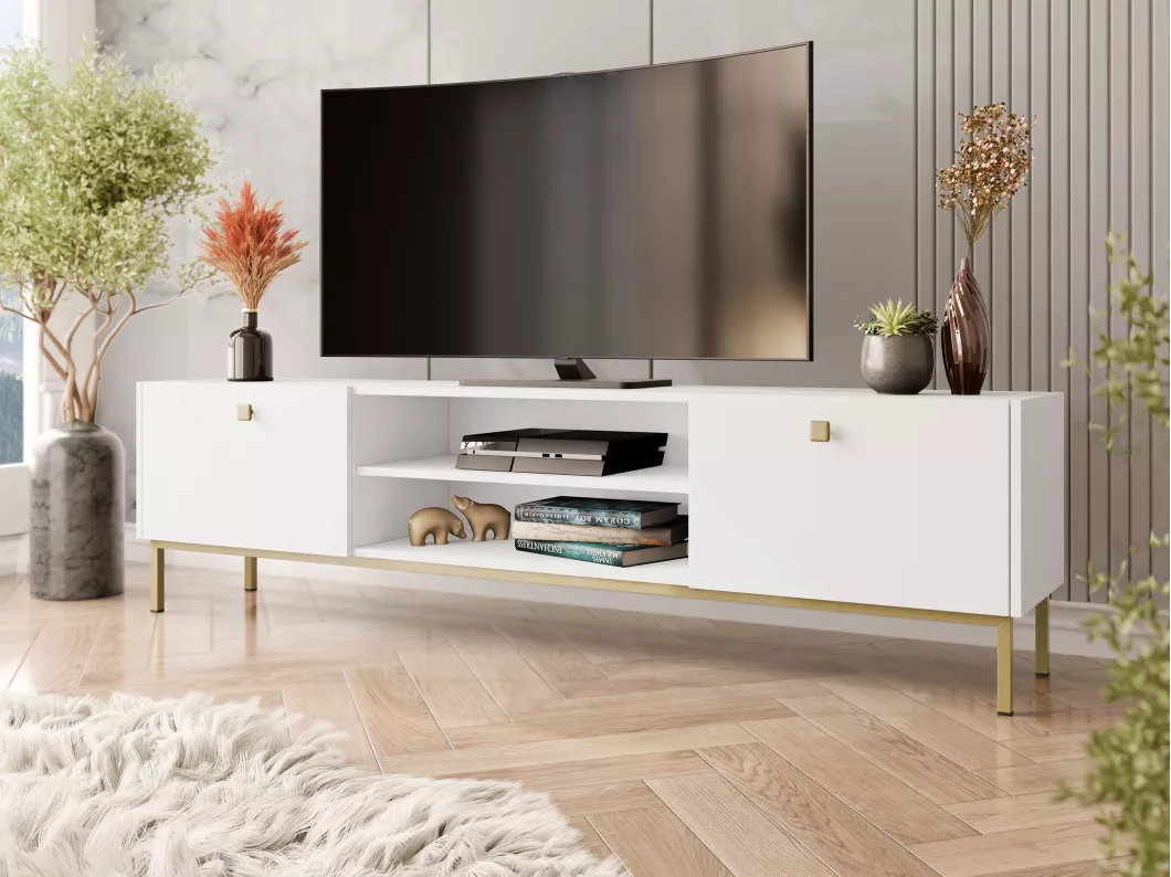 Kauf Unique TV-Lowboard mit zwei Klappen - 180x35x48 cm - Weiß - Nutero 2KW