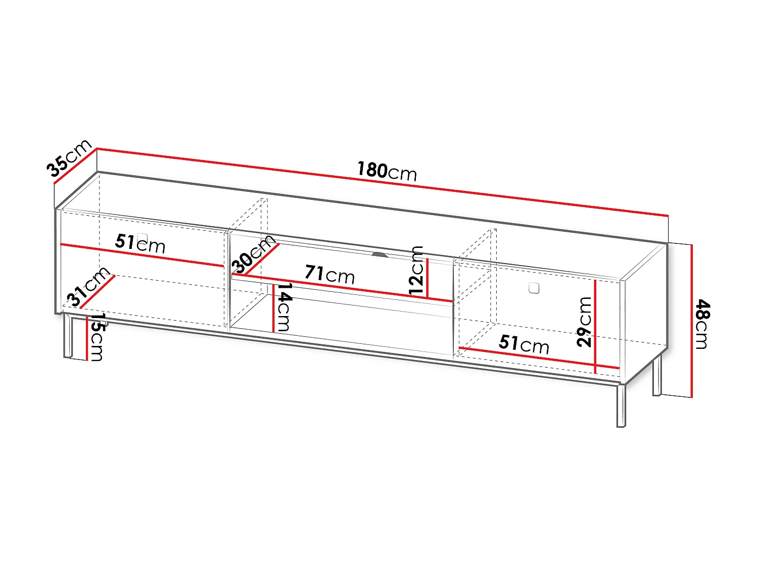 Meuble TV Comfivo Nunove 104, Blanc, 180x48x35cm