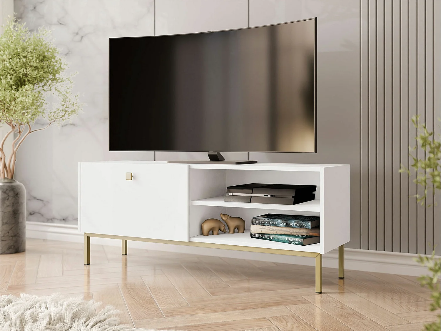 Meuble TV Comfivo Nunove 103, Blanc, 120x48x35cm