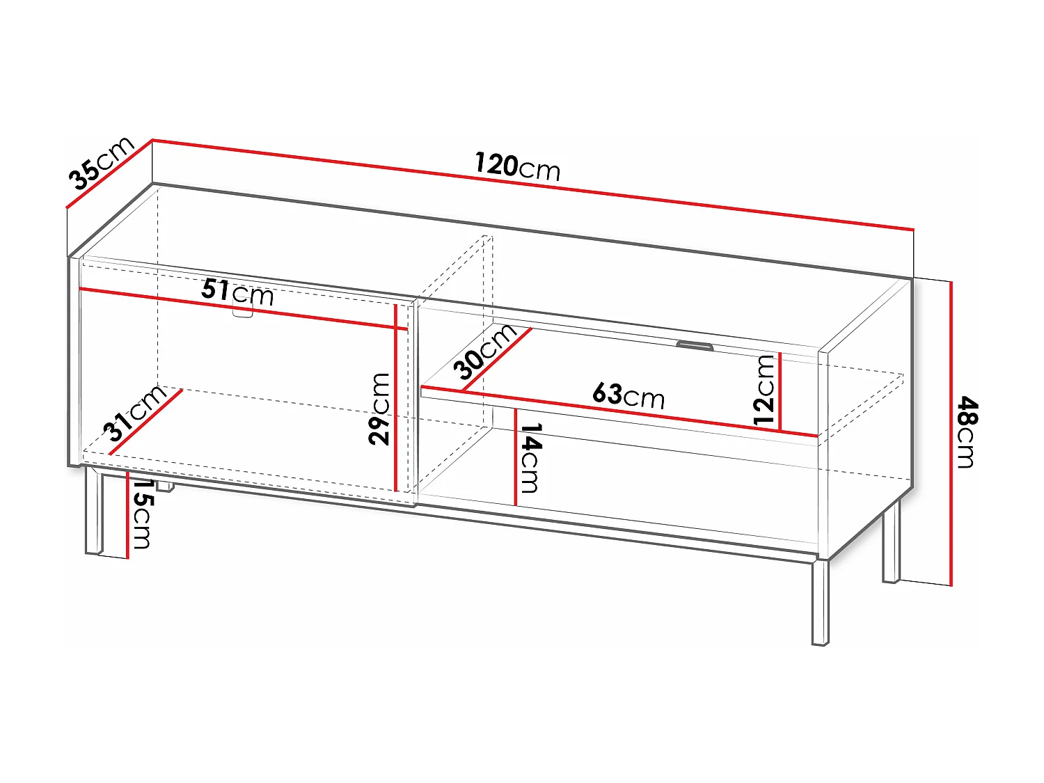 Meuble TV Comfivo Nunove 103, Blanc, 120x48x35cm