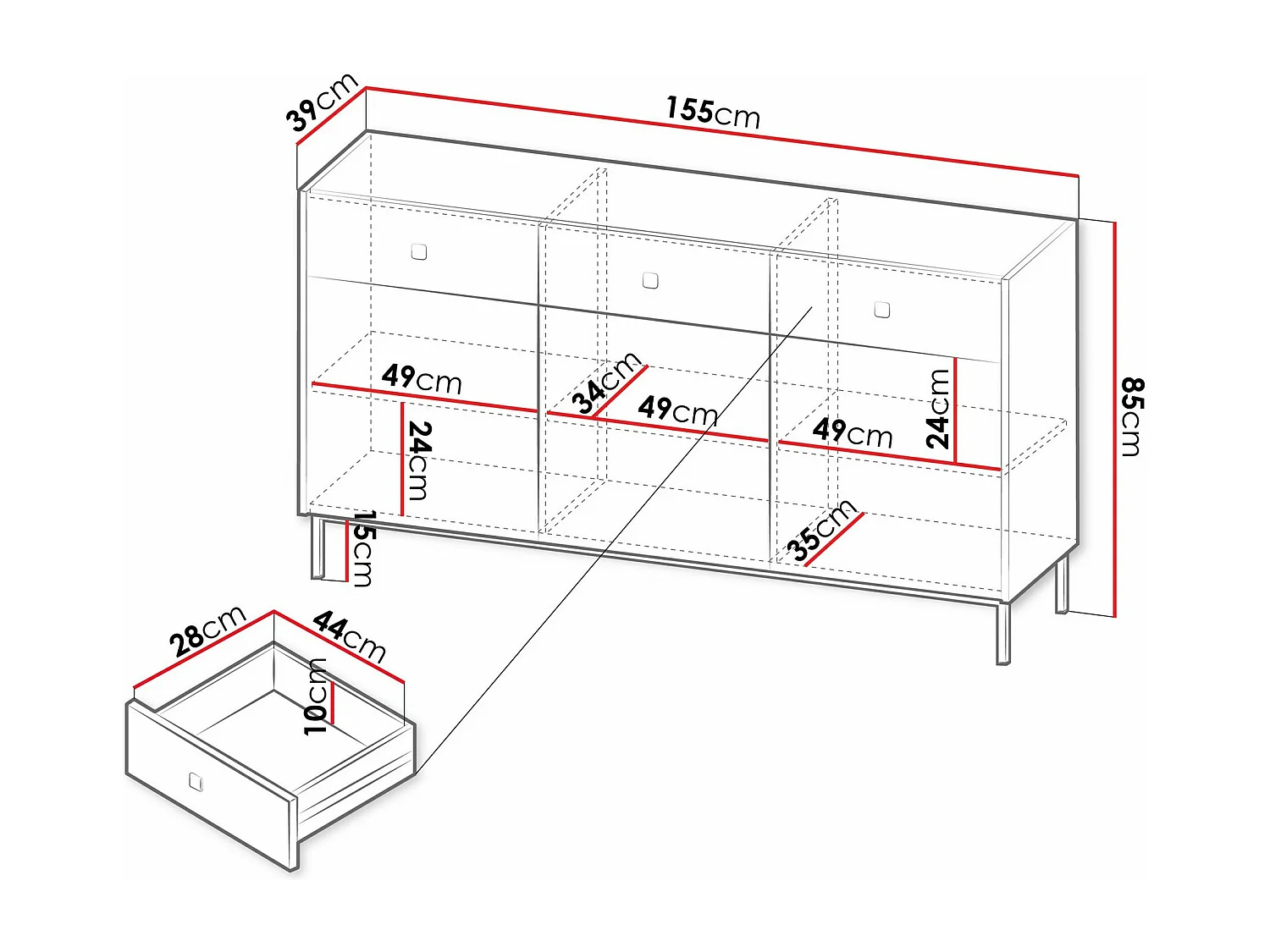 Cómoda Comfivo Nunove 101, Com gavetas e portas, 9x16x4cm