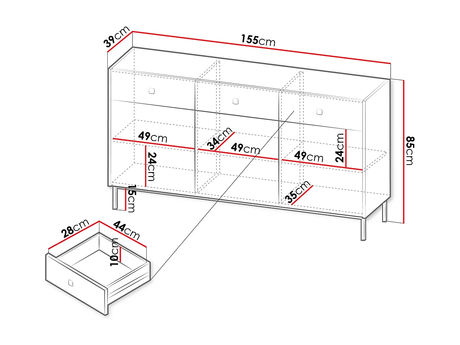 Cómoda Comfivo Nunove 101, Com gavetas e portas, 9x16x4cm
