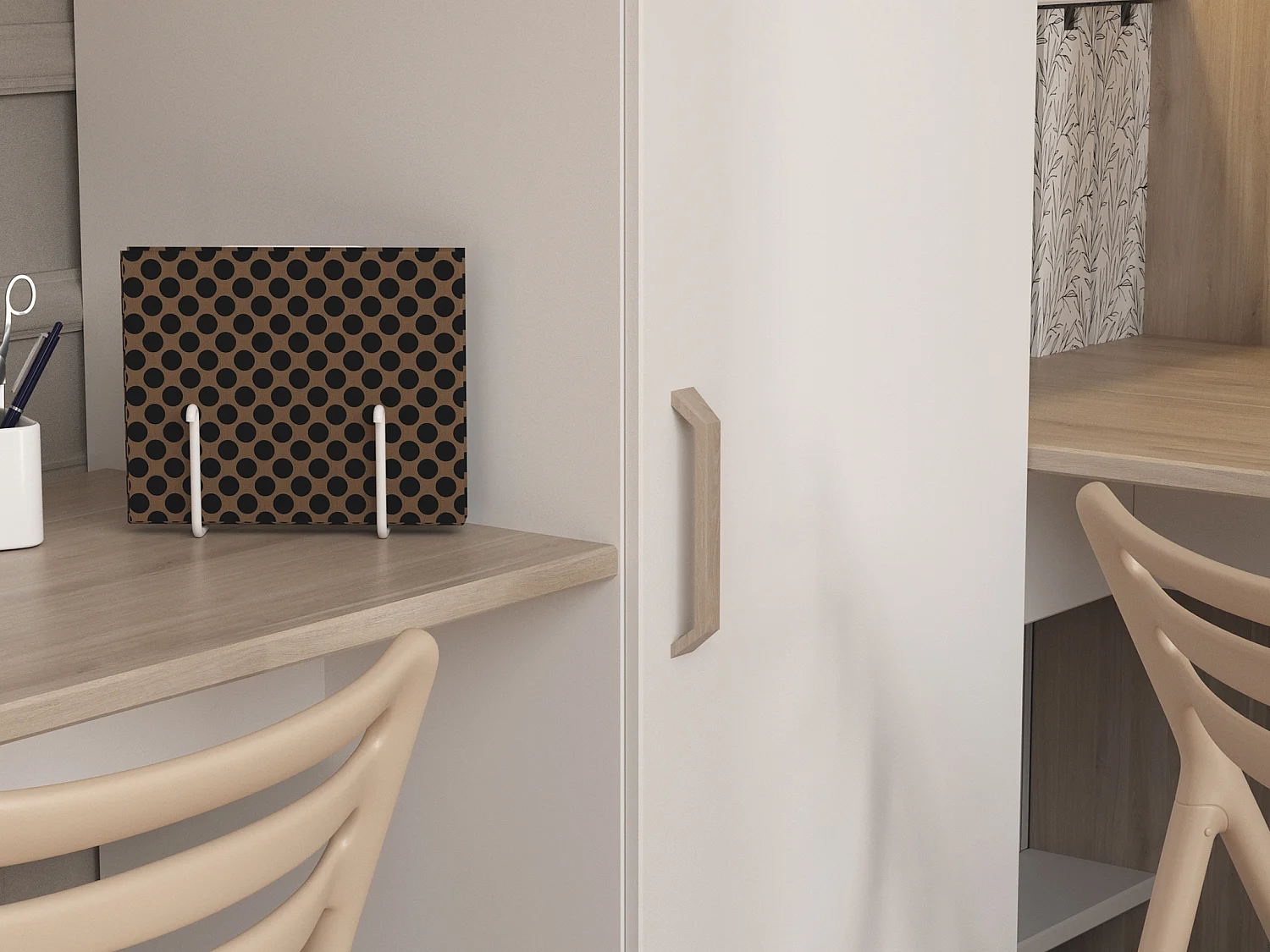 Doppel-Eckhochbett mit Stauraum & Schreibtisch - 2 x 90 x 200 cm - Weiß & Holzfarben - LASCANO