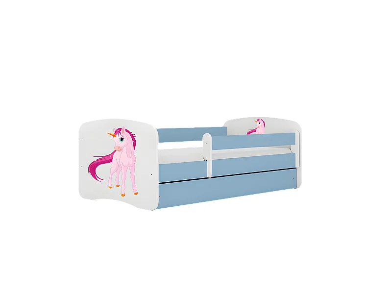Cama unicornio azul babydreams con cajón y colchón 140/70