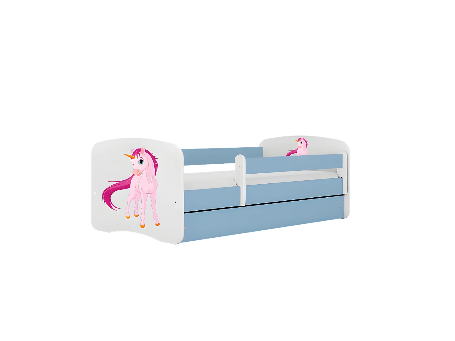 Lit babydreams licorne bleue avec tiroir et matelas 140/70