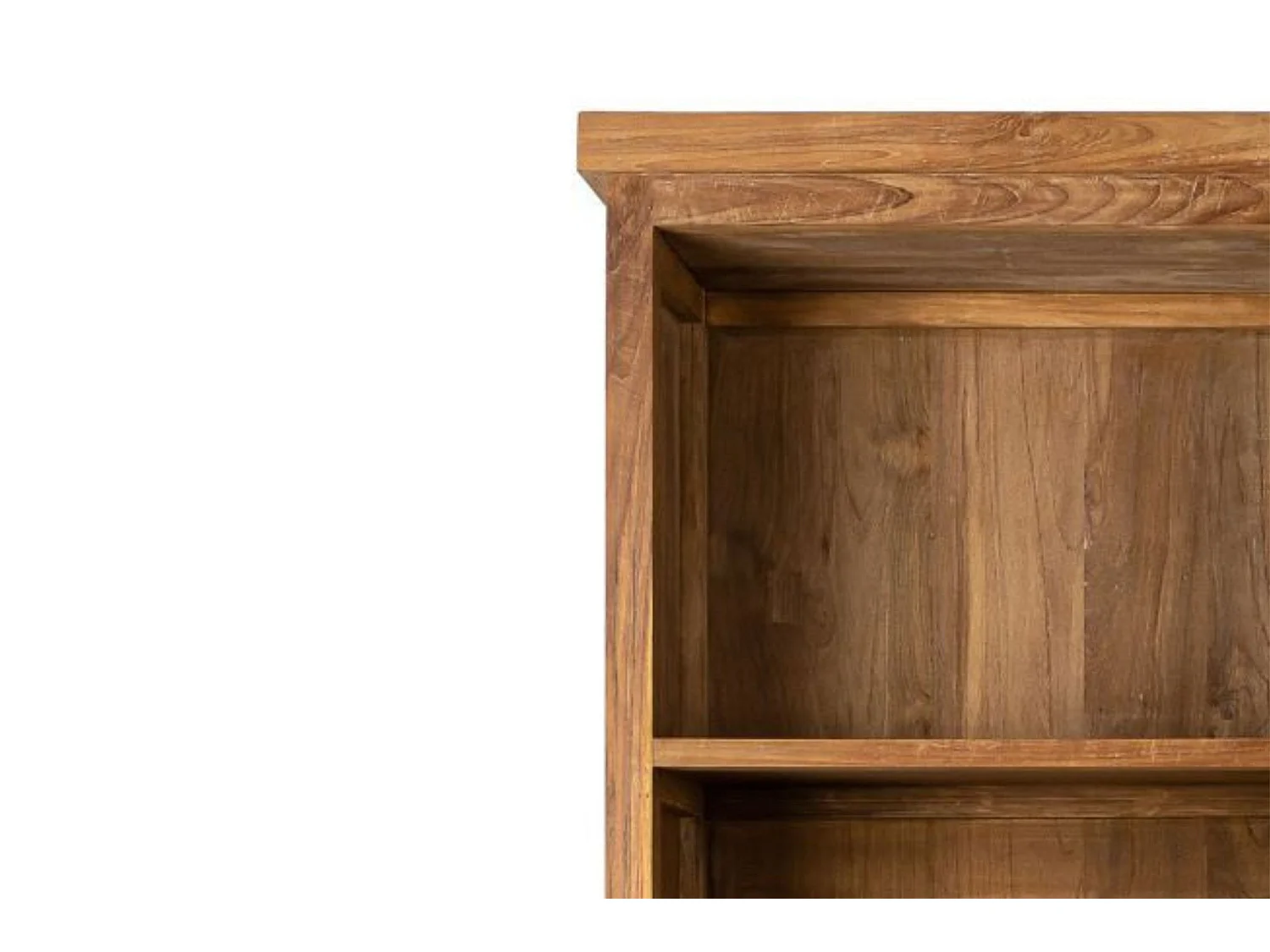 Vitrine en bois recyclé et métal 2 portes 2 tiroirs 2 niches ouverte - LINAS