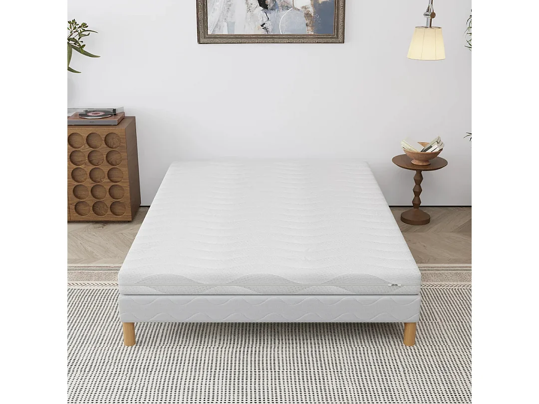 Ensemble IZY 140x190 cm Hauteur 10 cm Mousse Polyuréthane Housse Déhoussable avec Sommier TapissierSoutien équilibré