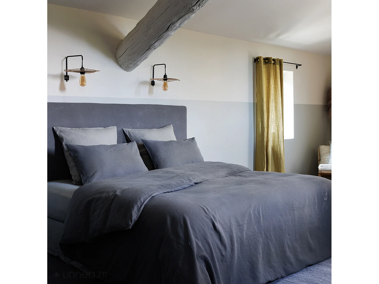 Rideau 8 œillets 140x280 cm OPERA DECO 50% lin et 50% coton vert jasmin