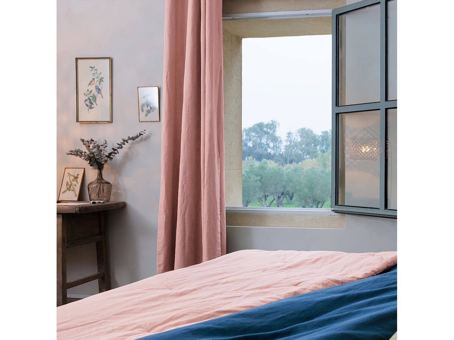 Rideau 8 œillets 140x280 cm OPERA DECO 50% lin et 50% coton rose