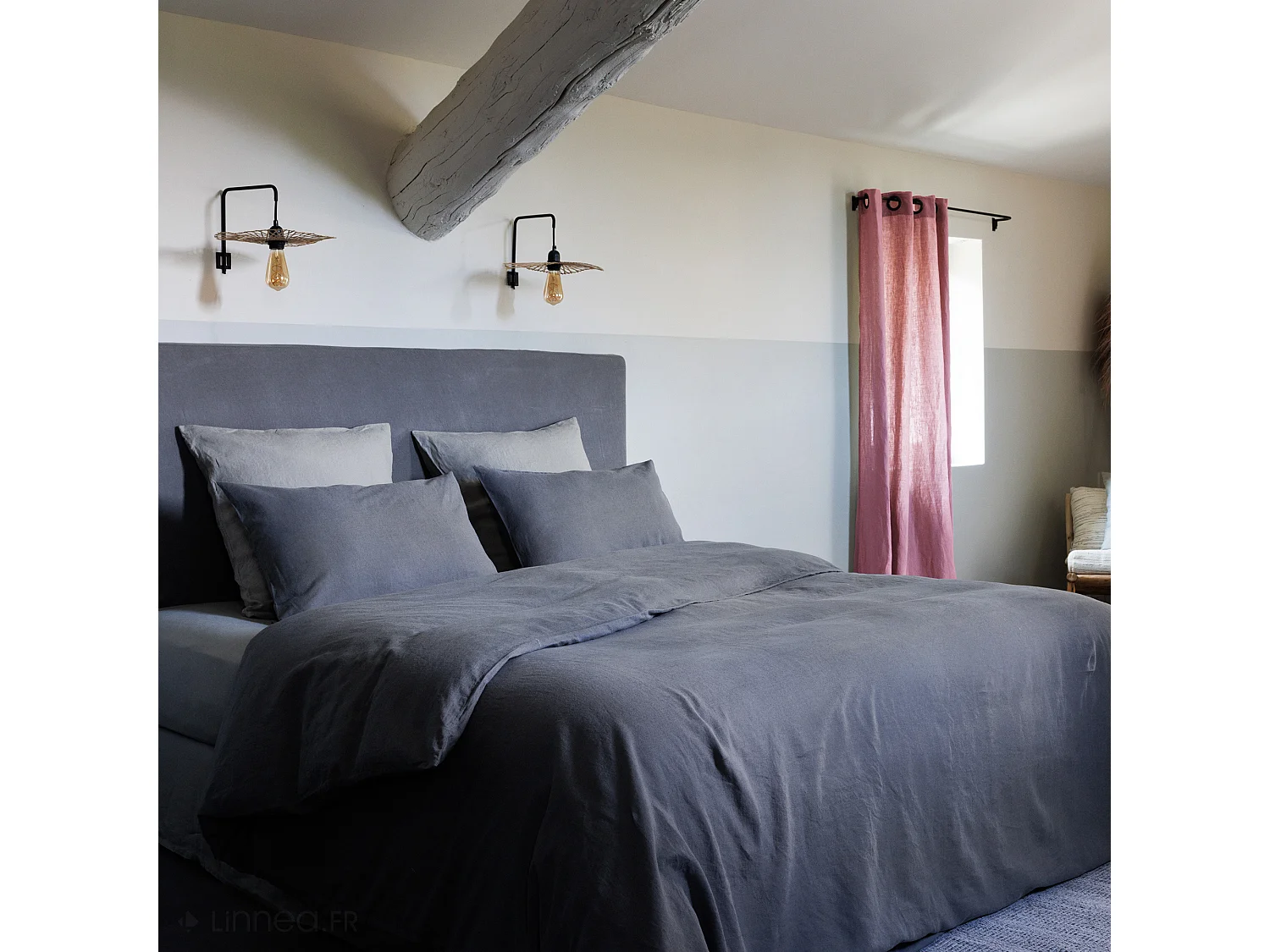 Rideau 8 œillets 140x280 cm OPERA DECO 50% lin et 50% coton rose