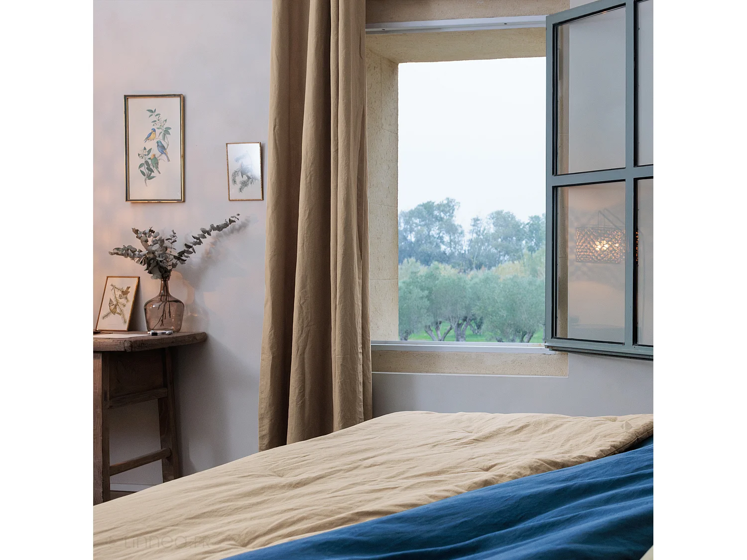 Rideau 8 œillets 140x280 cm OPERA DECO 50% lin et 50% coton marron camel