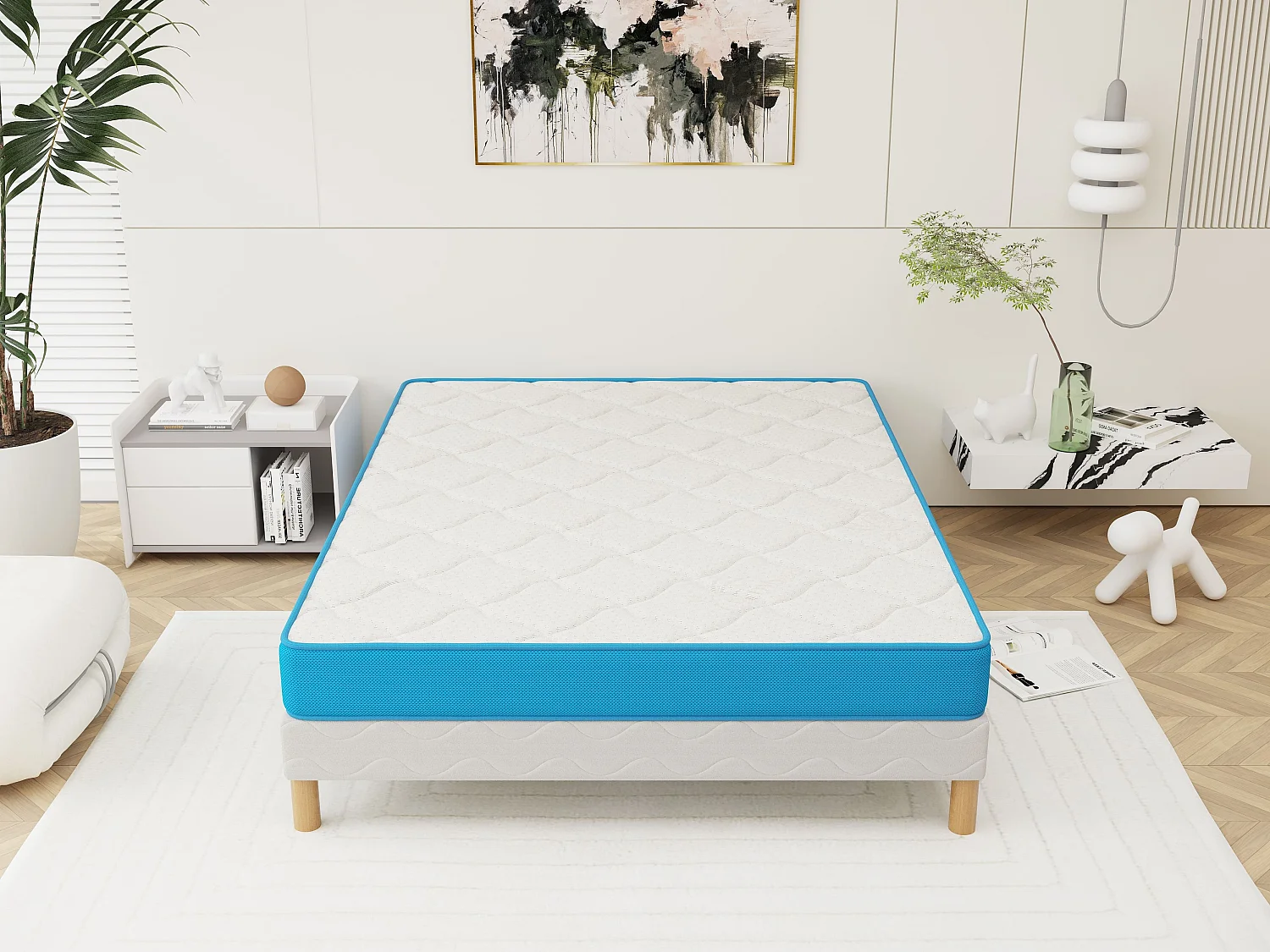 Ensemble Fresh Memory 160x200 cm Hauteur 15 cm Mousse à Mémoire de Forme avec Sommier Tapissier Soutien équilibré