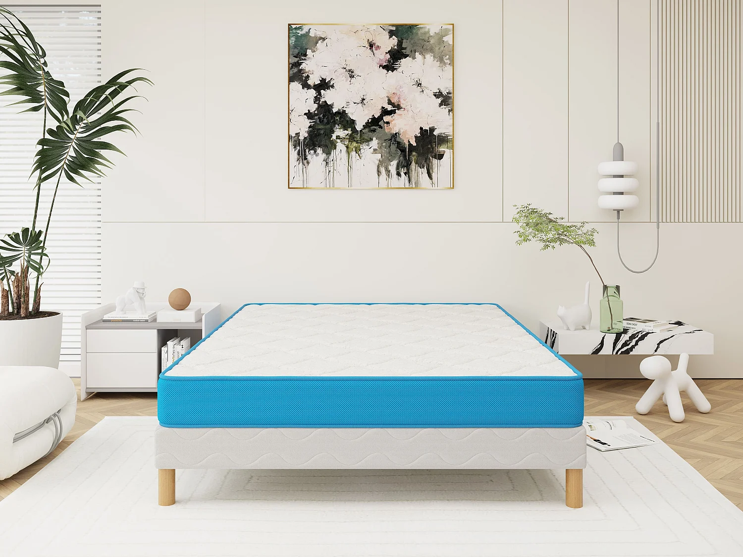 Ensemble Fresh Memory 160x200 cm Hauteur 15 cm Mousse à Mémoire de Forme avec Sommier Tapissier Soutien équilibré