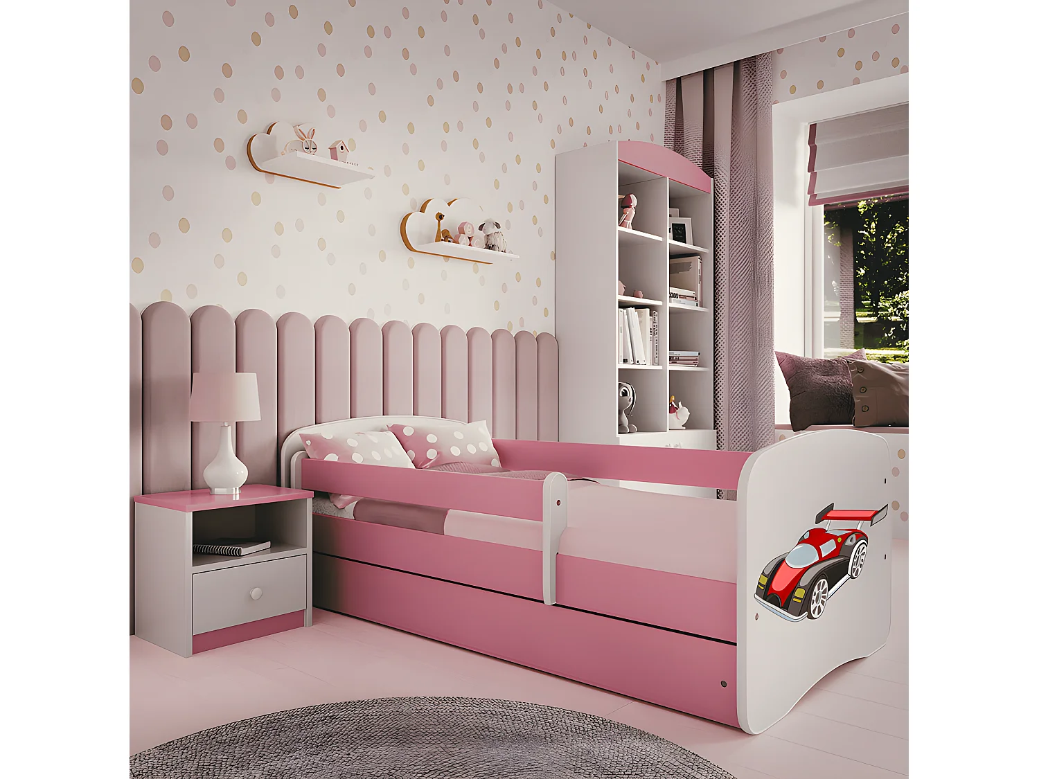 Lit babydreams voiture de course rose sans tiroir sans matelas 160/80