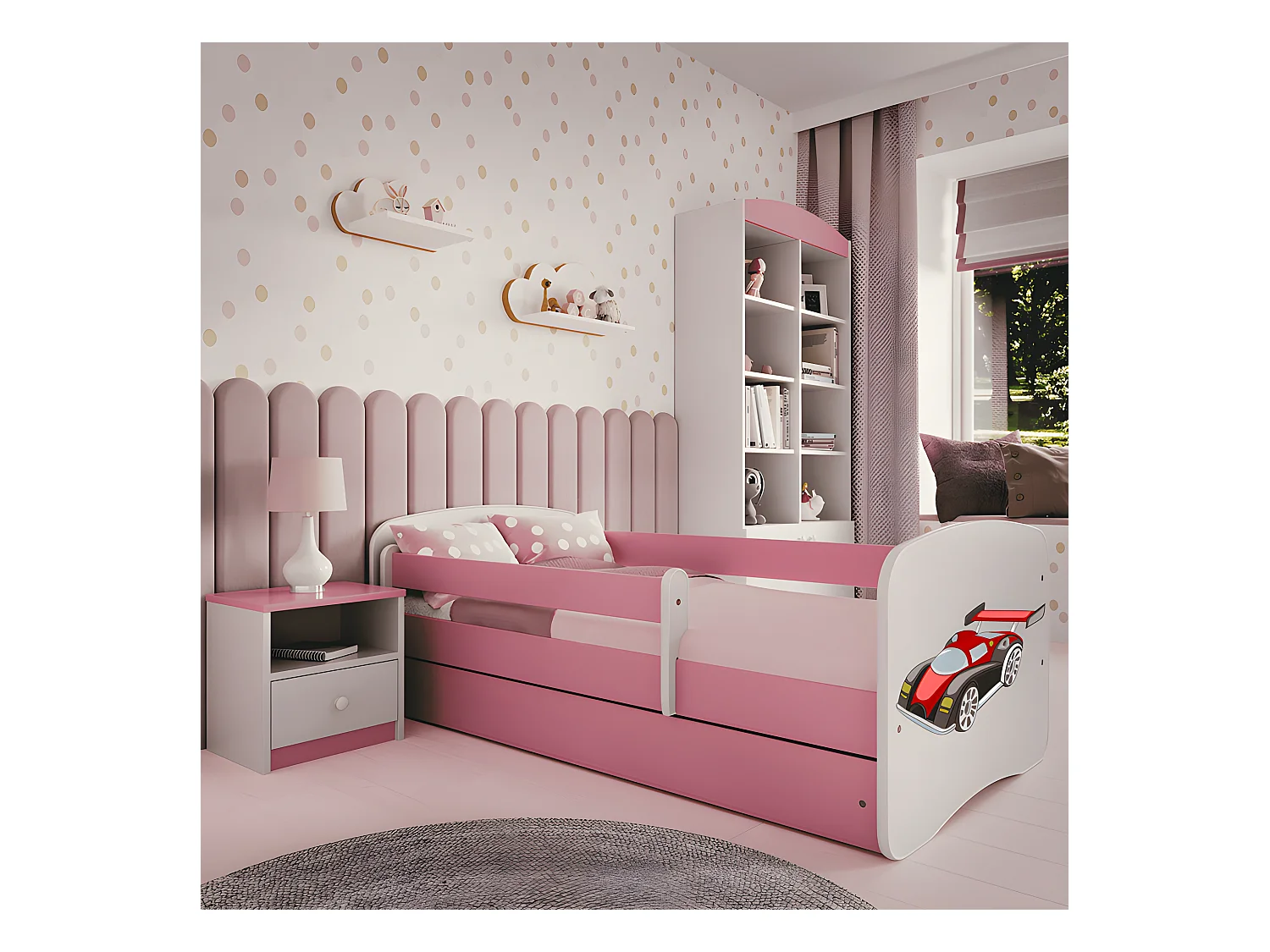 Babydreams cama coche de carreras rosa sin cajón sin colchón 160/80