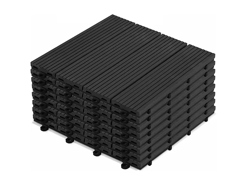 Lot de 8 dalles clipsables en bois synthétique gris foncé