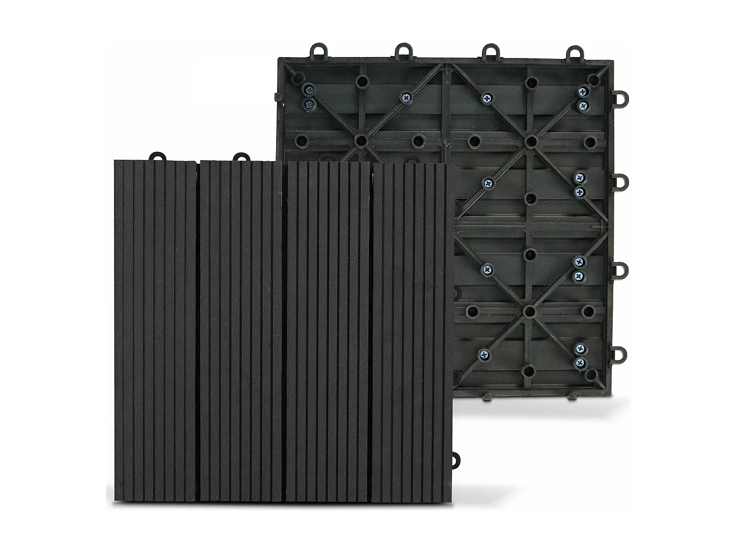 Lot de 8 dalles clipsables en bois synthétique gris foncé