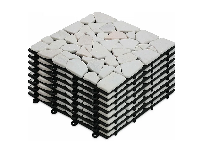 Lot de 8 dalles clipsables en galet blanc
