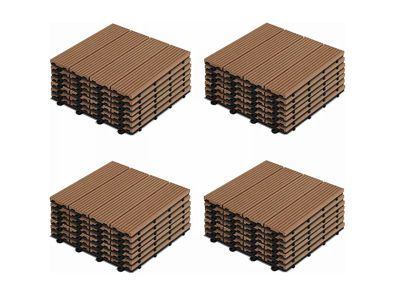 Lot de 32 dalles clipsables bois synthétique marron